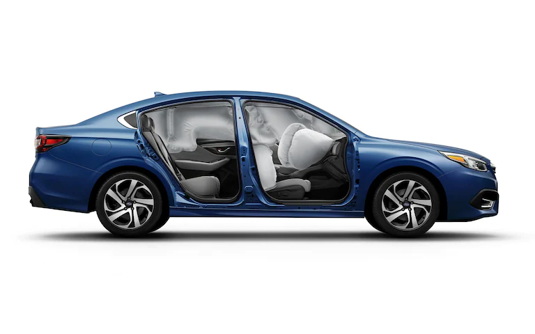 A cutaway view of a 2022 Subaru Legacy showing the airbag system.